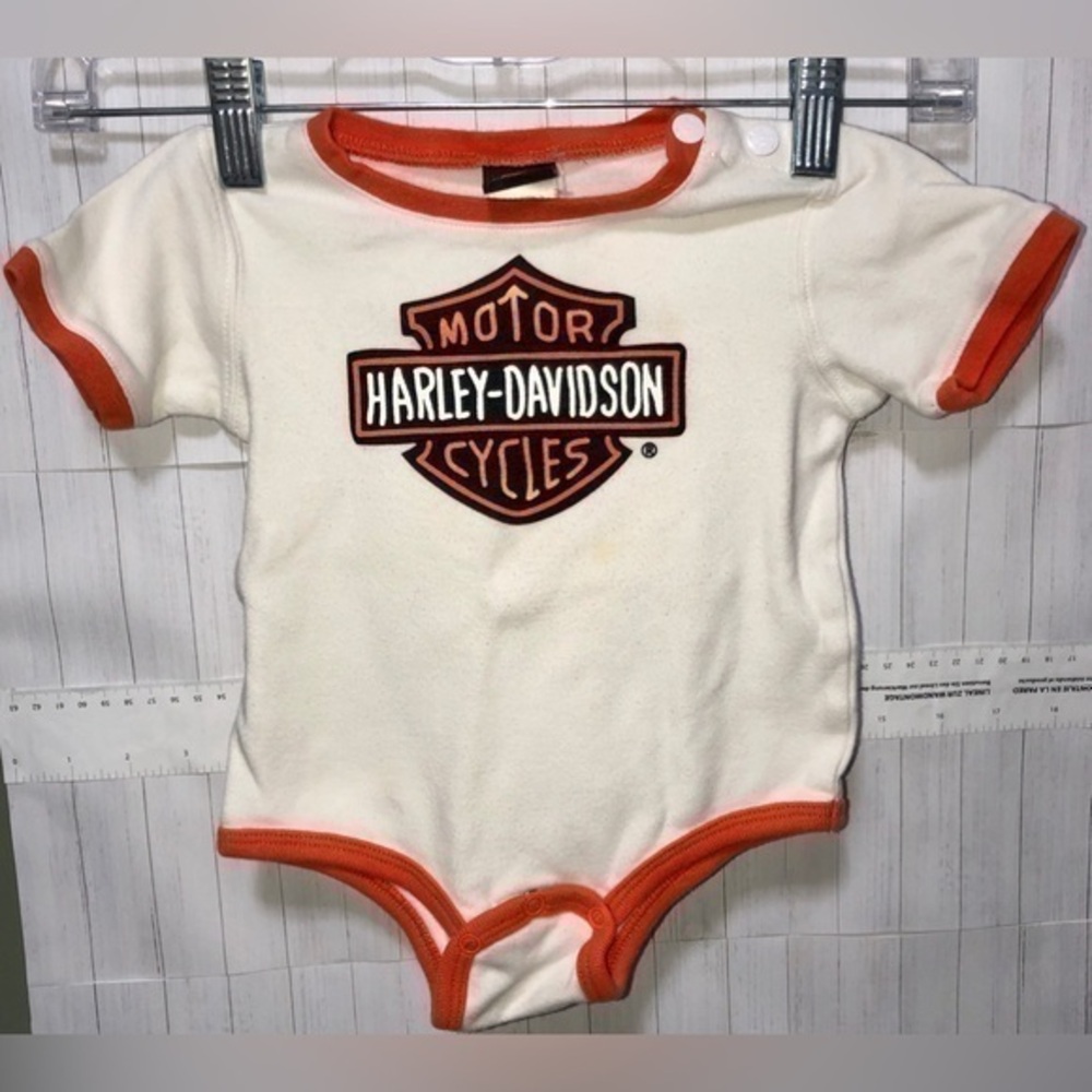 🥀Harley-Davidson Baby Bodysuit - Orange Bar & Shield Logo Onesie